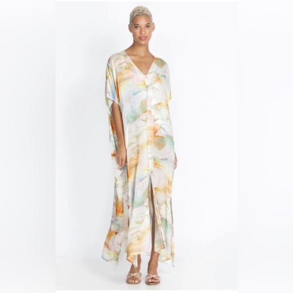 Calme by Johnny Was Marble Kaftan Dress Cover Up Cotton & Silk blend, size L/XL - Picture 2 of 9